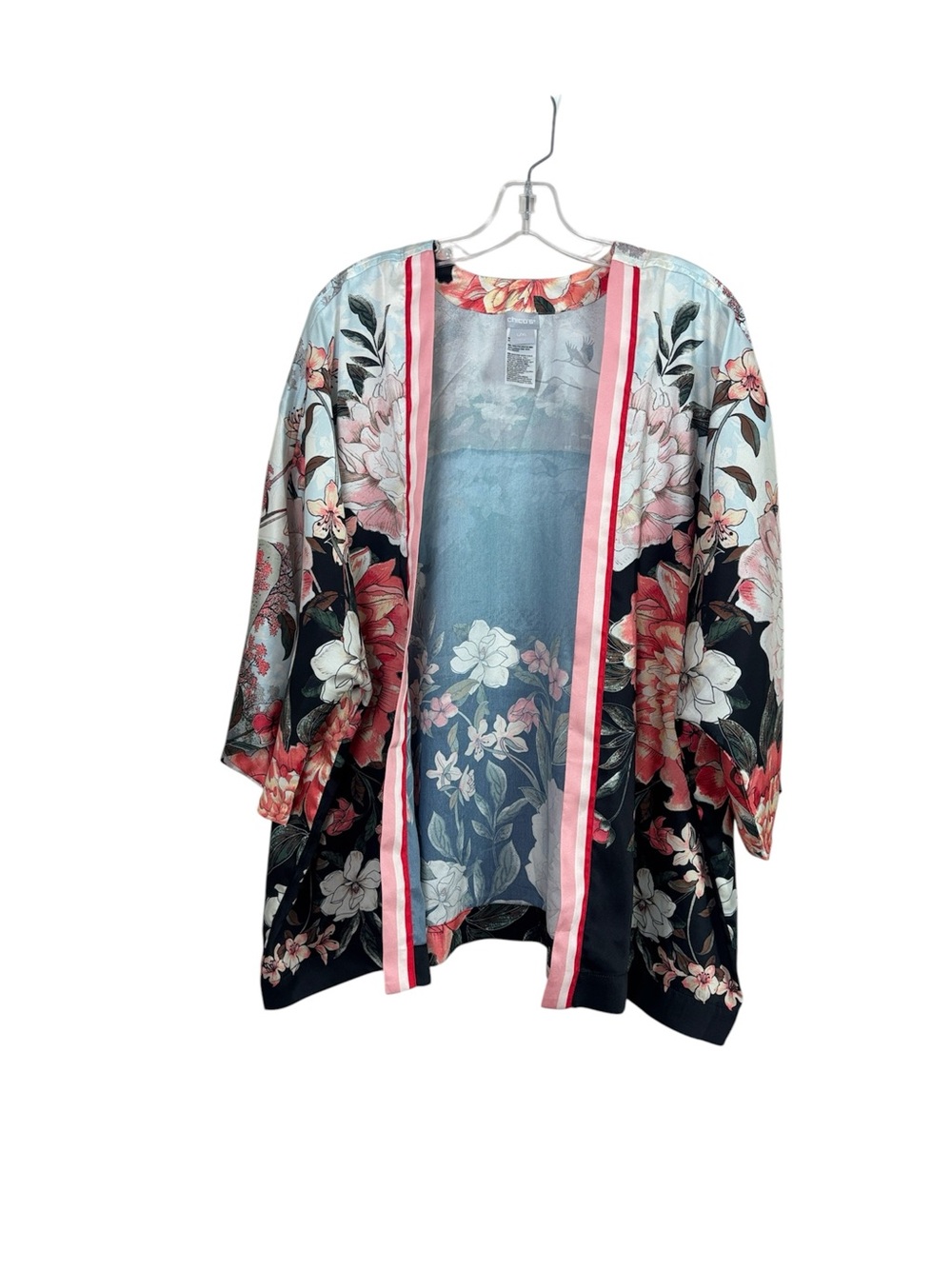 Chico’s Sz Large/X Large Floral Kimono - Navy & Pink